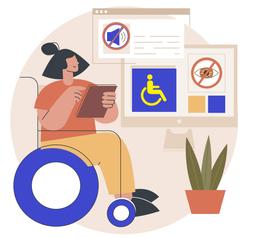 Flat Design, person in a wheelchair with accessibility signs
